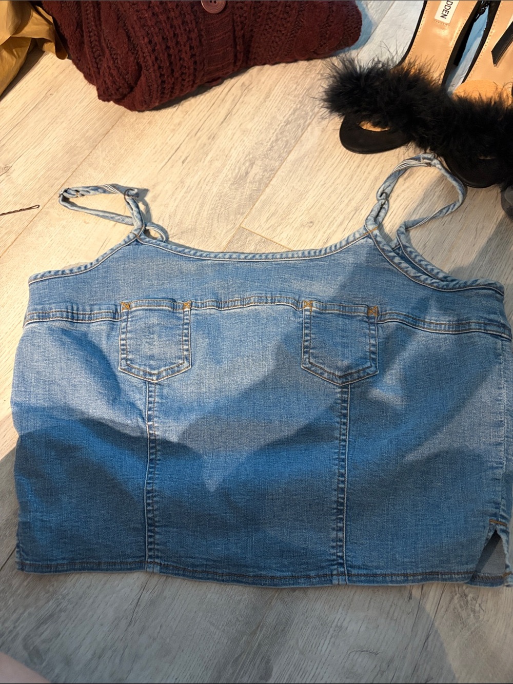 Ralph Lauren Light Blue Denim Crop Tank with Knot Straps